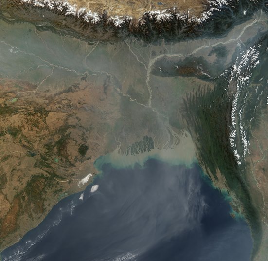 MODIS satellite image of the Ganges-Brahmaputra Rivers. Image from the NASA Earth Observatory (http://earthobservatory.nasa.gov/NaturalHazards/view.php?id=16027).
